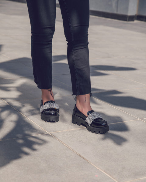 Kenzy Chunky Sparkly Black Loafers