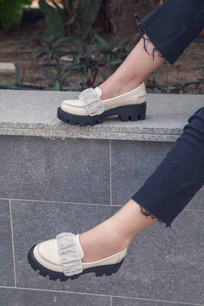 Kenzy Chunky Sparkly Off White Loafers